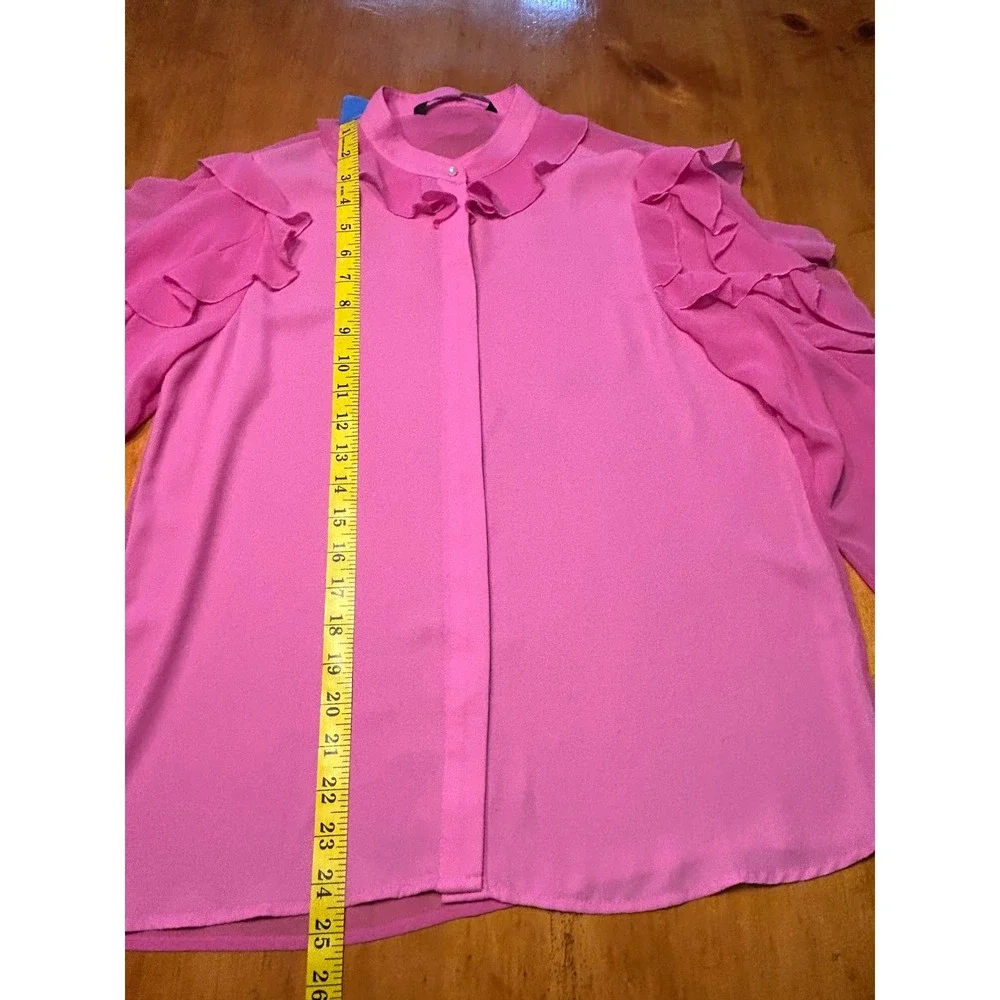 Zara Coquette Barbiecore Pink Ruffle Sleeve Blouse Chiffon Button Down Top